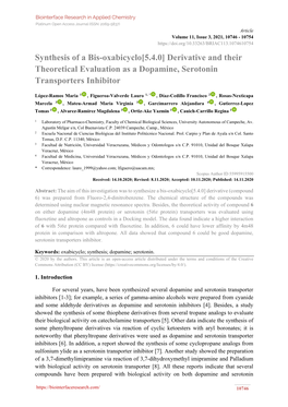 Synthesis of a Bis-Oxabicyclo[5.4.0] Derivative and Their Theoretical Evaluation As a Dopamine, Serotonin Transporters Inhibitor