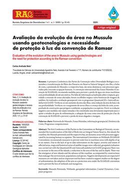 Avaliação Da Evolução Da Área No Mussulo Usando Geotecnologias E Necessidade De Proteção À Luz Da Convenção De Ramsar