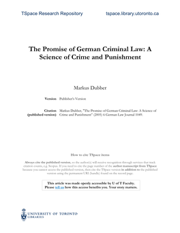 The Promise of German Criminal Law: a Science of Crime and Punishment