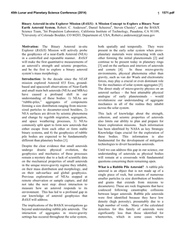 Binary Asteroid In-Situ Explorer Mission (Basix): a Mission Concept to Explore a Binary Near Earth Asteroid System, Robert