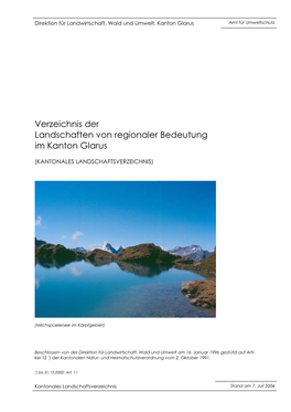 Verzeichnis Der Landschaften Von Regionaler Bedeutung Im Kanton Glarus