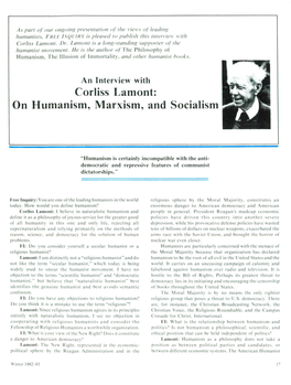 Corliss Lamont: on Humanism, Marxism, and Socialism