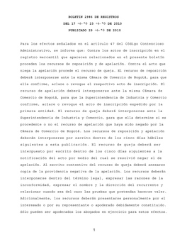 Boletin 2986 De Registros Del 17 +6-*0 23 +6-*0 De 2010 Publicado 29 +6-*0 De 2010