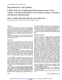 Deoxyribonucleic Acid Synthesis I. Effect of in Vivo Cyclophosphamide Treatment on the in Vitro Activity of the Deoxyribonucleic