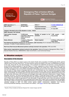 Emergency Plan of Action (Epoa) Republic of Palau: Typhoon Surigae