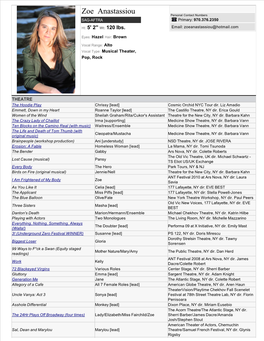 Zoe Anastassiou Personal Contact Numbers SAG-AFTRA Primary: 970.376.2350