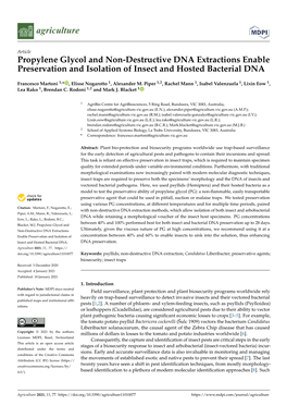 Propylene Glycol and Non-Destructive DNA Extractions Enable Preservation and Isolation of Insect and Hosted Bacterial DNA