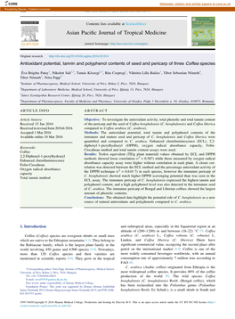 Antioxidant Potential, Tannin and Polyphenol Contents of Seed and Pericarp of Three Coffea Species