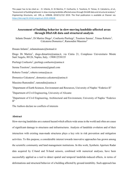 Assessment of Building Behavior in Slow-Moving Landslide-Affected Areas Through Dinsar Data and Structural Analysis,