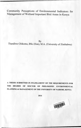 Community Perceptions of Environmental Indicators for Management of Wetland Important Bird Areas in Kenya