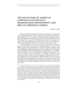 The Trajectory of American Corporate Governance: Shareholder Empowerment and Private Ordering Combat