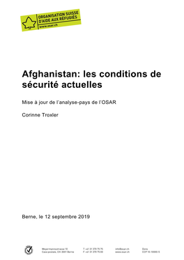 Afghanistan: Les Conditions De Sécurité Actuelles