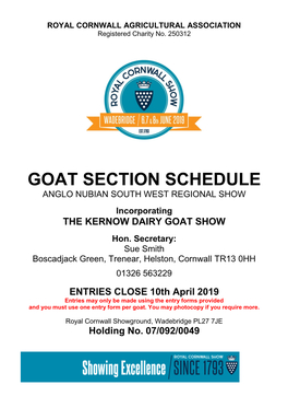 Goat Section Schedule Anglo Nubian South West Regional Show