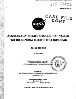 Acoustically Treated Ground Test Nacelle for the General Electric Tf34 Turbofan
