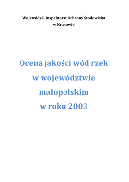 Ocena Jakości Wód Rzek W Województwie Małopolskim W Roku