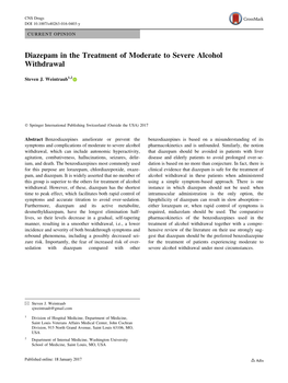 Diazepam in the Treatment of Moderate to Severe Alcohol Withdrawal