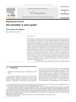 Net Neutrality: a User’S Guide