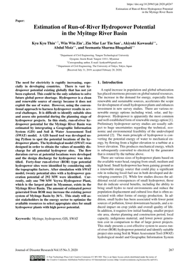 Estimation of Run-Of-River Hydropower Potential in the Myitnge River Basin