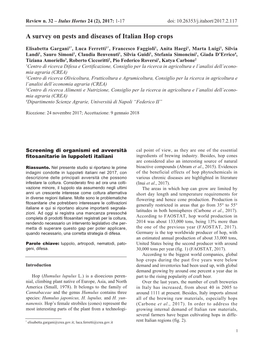 A Survey on Pests and Diseases of Italian Hop Crops