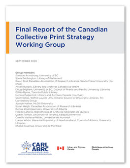 Final Report of the Canadian Collective Print Strategy Working Group