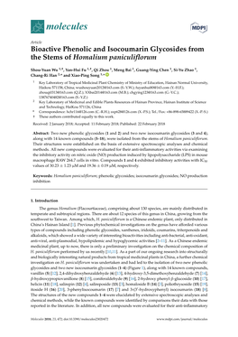 Bioactive Phenolic and Isocoumarin Glycosides from the Stems of Homalium Paniculiﬂorum