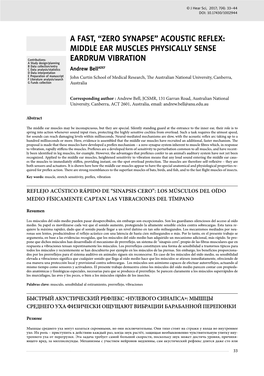 A Fast, “Zero Synapse” Acoustic Reflex: Middle Ear Muscles Physically Sense Eardrum Vibration
