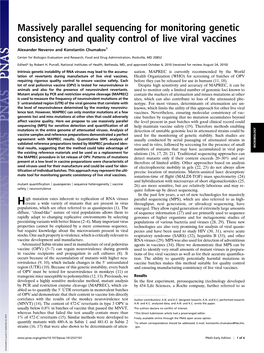 Massively Parallel Sequencing for Monitoring Genetic Consistency and Quality Control of Live Viral Vaccines