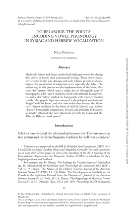 To Belabour the Points: Encoding Vowel Phonology in Syriac and Hebrew Vocalization