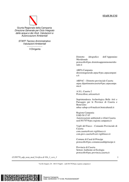 Giunta Regionale Della Campania Direzione Generale Per Ciclo Integrato Delle Acque E Dei Rifiuti, Valutazioni E Autorizzazioni Ambientali