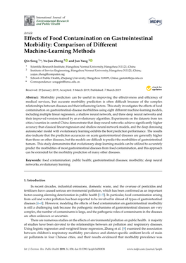 Effects of Food Contamination on Gastrointestinal Morbidity: Comparison of Different Machine-Learning Methods