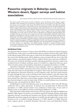 Passerine Migrants in Bahariya Oasis, Western Desert, Egypt: Surveys and Habitat Associations Matthew White, Krzysztof Stępniewski & Mary Megalli