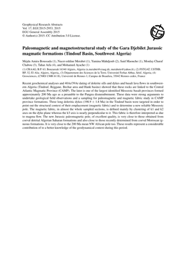 Paleomagnetic and Magnetostructural Study of the Gara Djebilet Jurassic Magmatic Formations (Tindouf Basin, Southwest Algeria)