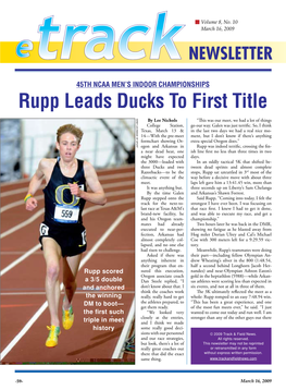 Rupp Leads Ducks to First Title KIRBY LEE/IMAGE of SPORT by Lee Nichols “This Was Our Meet, We Had a Lot of Things College Station, Go Our Way