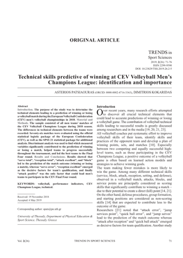 Technical Skills Predictive of Winning at CEV Volleyball Men's