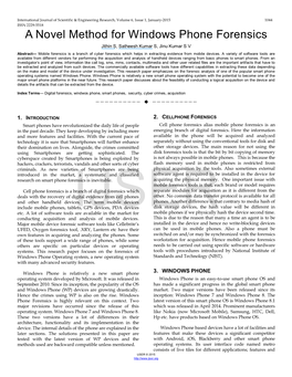 A Novel Method for Windows Phone Forensics Jithin S, Satheesh Kumar S, Jinu Kumar S V