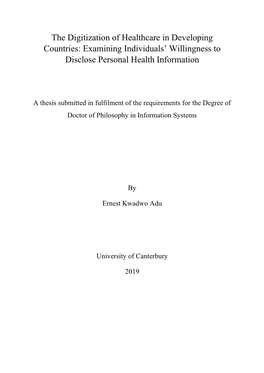 The Digitization of Healthcare in Developing Countries: Examining Individuals’ Willingness to Disclose Personal Health Information