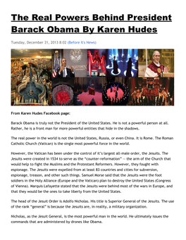 The Real Powers Behind President Barack Obama by Karen Hudes