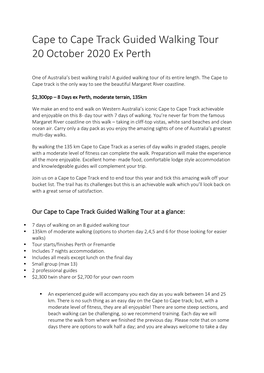 Cape to Cape Track Guided Walking Tour 20 October 2020 Ex Perth