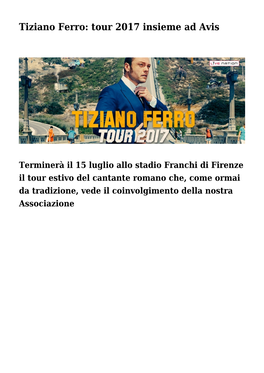 Tiziano Ferro: Tour 2017 Insieme Ad Avis