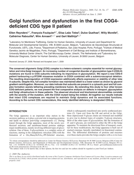 Golgi Function and Dysfunction in the First COG4- Deficient CDG Type II Patient