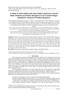 A Study of Asian Indian and Asian Indian American Carnatic Music Students on Emotive Responses to Six Carnatic Ragas: Qualitative Analysis of Student Responses