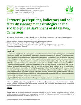 Farmers' Perceptions, Indicators and Soil Fertility Management Strategies