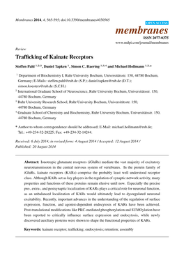 Trafficking of Kainate Receptors