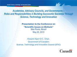 Academies, Advisory Councils, and Governments – Roles and Responsibilities in Building Successful Societies Through Science, Technology and Innovation