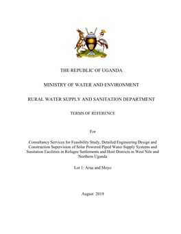 The Republic of Uganda Ministry of Water and Environment Rural Water Supply and Sanitation Department