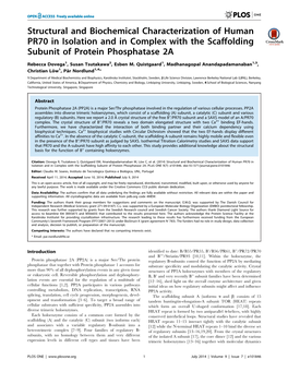 Structural and Biochemical Characterization of Human PR70 in Isolation and in Complex with the Scaffolding Subunit of Protein Phosphatase 2A