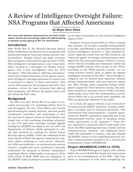 A Review of Intelligence Oversight Failure: NSA Programs That Affected Americans