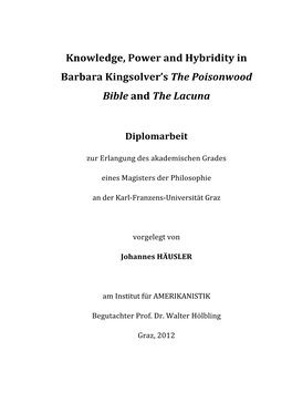 Knowledge, Power and Hybridity in Barbara Kingsolver's The