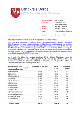 Landkreis Börde INFO Für Presse / Rundfunk / Fernsehen