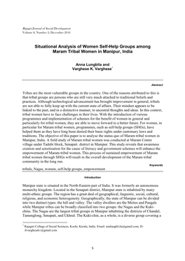 Situational Analysis of Women Self-Help Groups Among Maram Tribal Women in Manipur, India